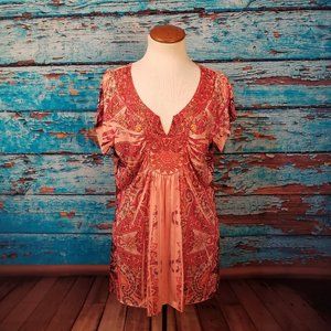 Apt 9 Peach and Rust Beaded Short Sleeve Tunic